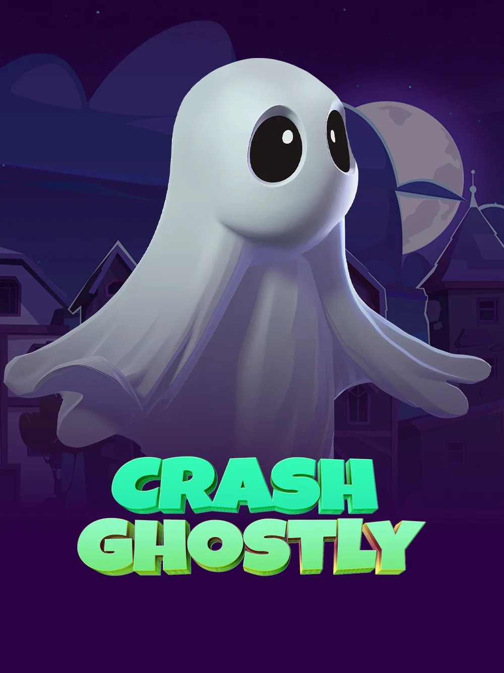Tarjeta de juego crash con estética fantasmagórica y brillo cian en fondo oscuro.